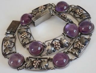 ANTIQUE ARTS & CRAFTS HAND WROUGHT STERLING SILVER GOLD AMETHYST NECKLACE 4