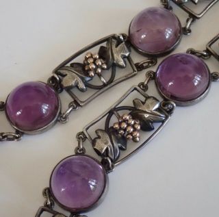 ANTIQUE ARTS & CRAFTS HAND WROUGHT STERLING SILVER GOLD AMETHYST NECKLACE 5