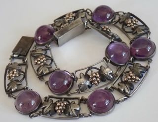 ANTIQUE ARTS & CRAFTS HAND WROUGHT STERLING SILVER GOLD AMETHYST NECKLACE 7