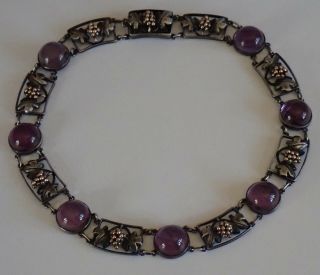 ANTIQUE ARTS & CRAFTS HAND WROUGHT STERLING SILVER GOLD AMETHYST NECKLACE 8