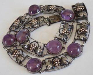 ANTIQUE ARTS & CRAFTS HAND WROUGHT STERLING SILVER GOLD AMETHYST NECKLACE 9