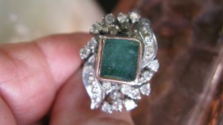 Antique Emerald And Diamond Art Deco Cocktail Ring 14k Yellow And White Gold