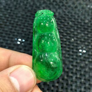 Collectible Green Jadeite Jade Handwork Chinese 4 Seasons Riches Beans Pendant