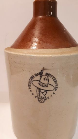 Vintage Medicine Hat Medalta Potteries Jug Crock Little Chief Indian Sombrero 2