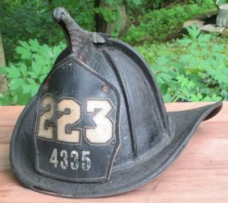 Vtg Antique Cairns & Brother Yorker Leather Eagle Top Firemans Helmet Hat