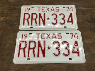 Vintage 1974 Texas Tx.  License Plate Set Very Nicely Restored