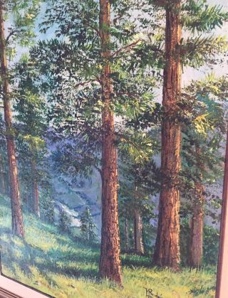 Vintage Thick oil Painting by M.  Rodriquez Forrest Trees Mountain ART Gold Frame 3