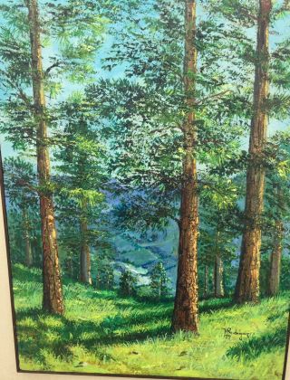 Vintage Thick oil Painting by M.  Rodriquez Forrest Trees Mountain ART Gold Frame 4
