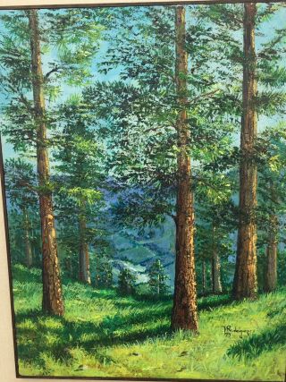Vintage Thick oil Painting by M.  Rodriquez Forrest Trees Mountain ART Gold Frame 7
