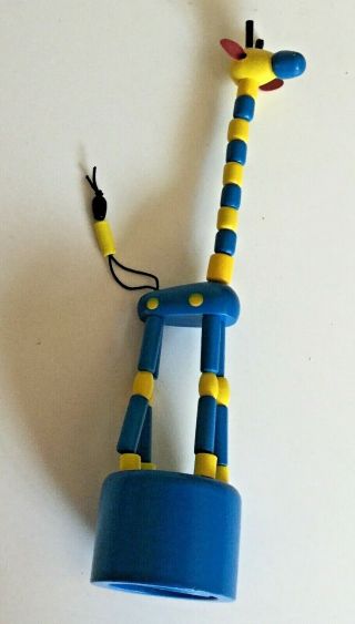Vintage Kohner Products Blue yellow giraffe Collapsible Wooden Push Puppet 5