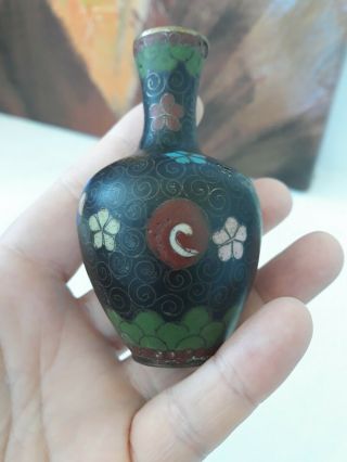 Miniature 19th C Chinese Cloisonne,  Gilt Metal Vase 8cm