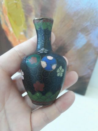 Miniature 19th C Chinese Cloisonne,  Gilt Metal Vase 8cm 3