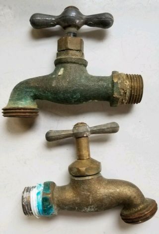 2 Vintage Solid Brass Water Faucet Spigot