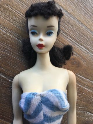 Vintage Barbie 3 Brunette Ponytail Blue Eyeshadow All