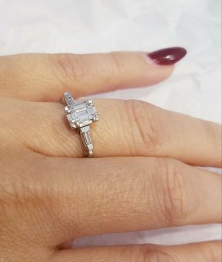 Vintage 14k White Gold.  60 Ct G/vs2 Emerald Cut Diamond Engagement Ring Size 6