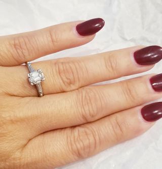 Vintage 14K White Gold.  60 Ct G/VS2 Emerald Cut Diamond Engagement Ring Size 6 2
