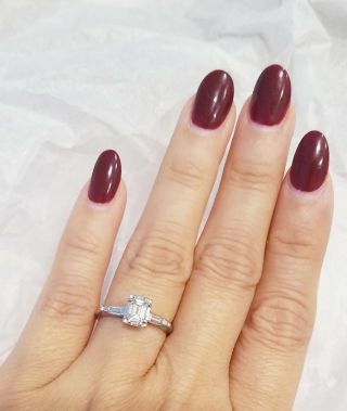 Vintage 14K White Gold.  60 Ct G/VS2 Emerald Cut Diamond Engagement Ring Size 6 3