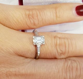 Vintage 14K White Gold.  60 Ct G/VS2 Emerald Cut Diamond Engagement Ring Size 6 7