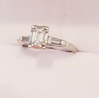 Vintage 14K White Gold.  60 Ct G/VS2 Emerald Cut Diamond Engagement Ring Size 6 8