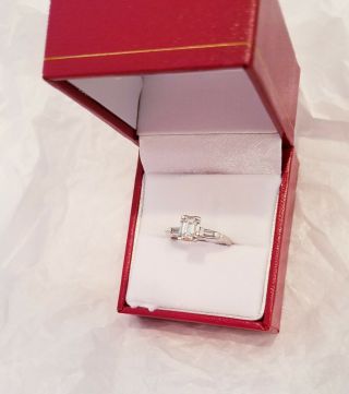 Vintage 14K White Gold.  60 Ct G/VS2 Emerald Cut Diamond Engagement Ring Size 6 9