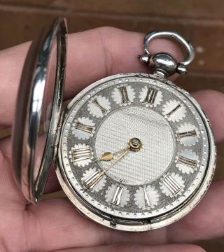 A GENTS LARGE EARLY ANTIQUE SOLID SILVER VERGE / FUSEE POCKET WATCH 1889 12