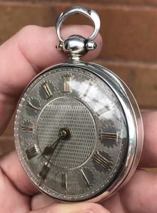 A GENTS LARGE EARLY ANTIQUE SOLID SILVER VERGE / FUSEE POCKET WATCH 1889 3