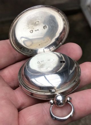 A GENTS LARGE EARLY ANTIQUE SOLID SILVER VERGE / FUSEE POCKET WATCH 1889 4