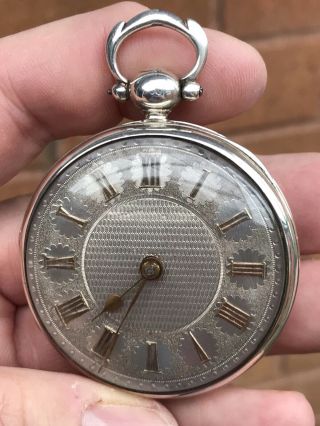 A GENTS LARGE EARLY ANTIQUE SOLID SILVER VERGE / FUSEE POCKET WATCH 1889 7