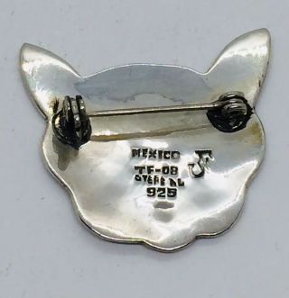 Federico Jimenez Vintage Mexican Sterling Silver Enamel Tiger Cat Pin 3