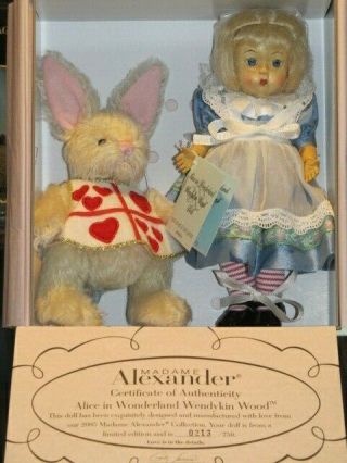 Alice In Wonderland 8 " Wendykin Wood Doll & Rabbit,  Madame Alexander Doll