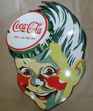 Coca Cola Sprite Boy Vintage Porcelain Sign 26 X 36 Inches