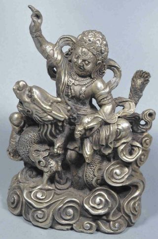 China Collectable Miao Silver Carve Exorcism Souvenir Buddha Ride Dragon Statues