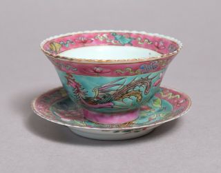 A Wonderful Antique Chinese Straits Nyonya Nonya Porcelain Tea Bowl & Stand 1