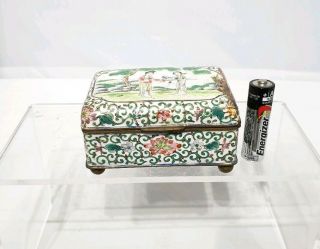 Chinese Antique Canton Enamel On Copper Footed Box Early 19thc Qing 破损