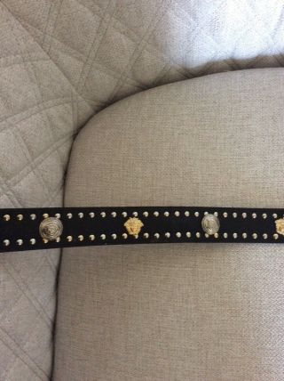 Vintage Versace Blace Belt,  brass Buckle. 2