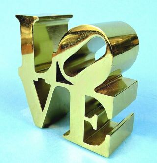 Robert Indiana Love Sculpture Gold Metal Paperweight Vintage Pop Art 3 " By 3 "