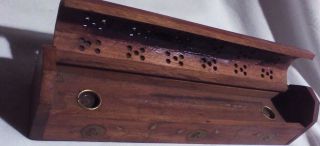 Vintage Wooden Storage Box Or Incense Burner Box,  With Brass Inlays