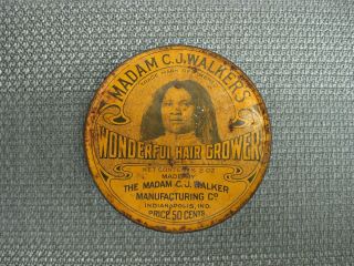 Rare Madam Cj Walkers Vintage Advertising Black Americana Early Tin Hair Grower
