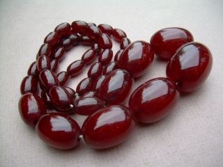 Antique Art Deco Cherry Amber Bakelite Bead Necklace 60.  67 Grams.