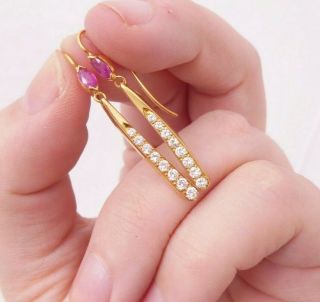 18ct Gold Diamond Ruby Earrings,  Art Deco Design 18k 750