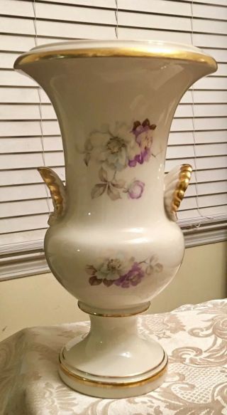 French Porcelain Urn Vase Floral Design Gold Gilt Large