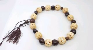 Rare Vintage Chinese Zodiac Carved Bovine Bone Beads Necklace Complete 12 Huge 4