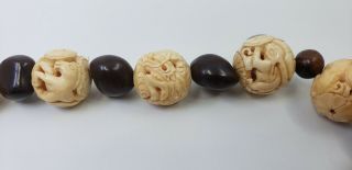 Rare Vintage Chinese Zodiac Carved Bovine Bone Beads Necklace Complete 12 Huge 8