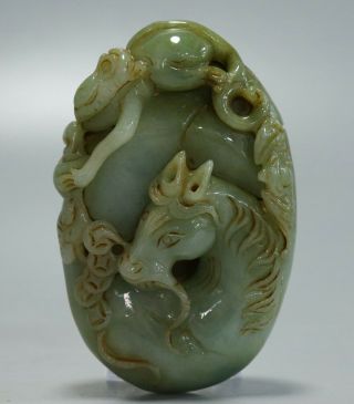 Chinese Exquisite Hand - Carved Horse Monkey Carving Jadeite Jade Pendant