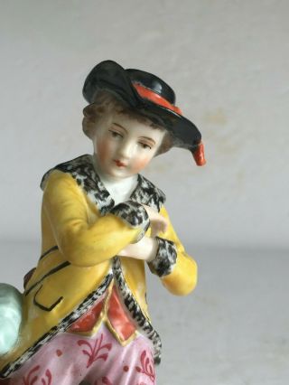 Antique German Meissen Dresden Porcelain Figurine Boy Skating with Bird Rabbit 3