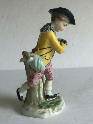 Antique German Meissen Dresden Porcelain Figurine Boy Skating with Bird Rabbit 6