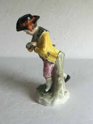 Antique German Meissen Dresden Porcelain Figurine Boy Skating with Bird Rabbit 7