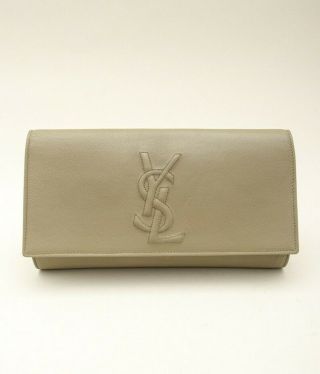 Yves Saint Laurent Vtg Belle De Jour Ve Beige Brown Leather Medium Clutch Purse