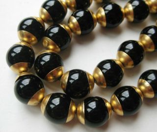 Vintage 14k Yellow Gold Black Onyx Bead Modernist Choker Necklace