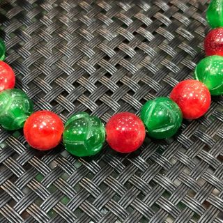 Rare Chinese Natural Red & Green Jadeite Jade Lotus Bud Beads Handwork Bracelet 3